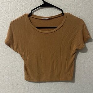 Zara Trafaluc Women’s Short Sleeve Crop Top in Camel